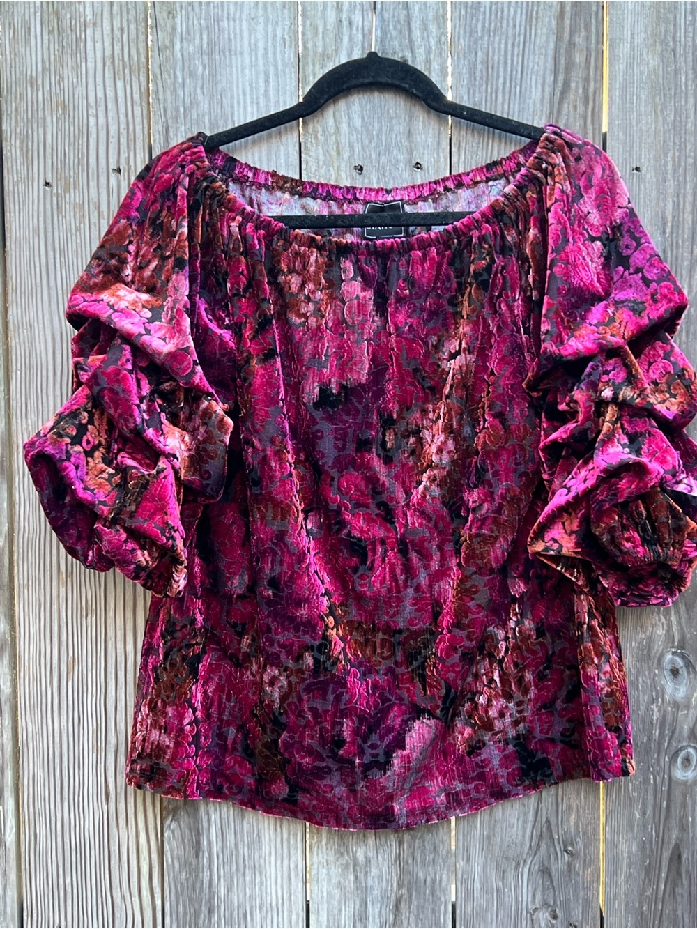 Coco Bianco Pink Ruffle Sleeve Blouse Burnout Velvet Top Women's Medium